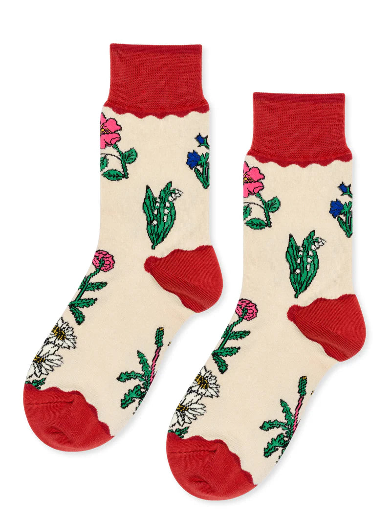 Retro Flower Crew Socks / Rust