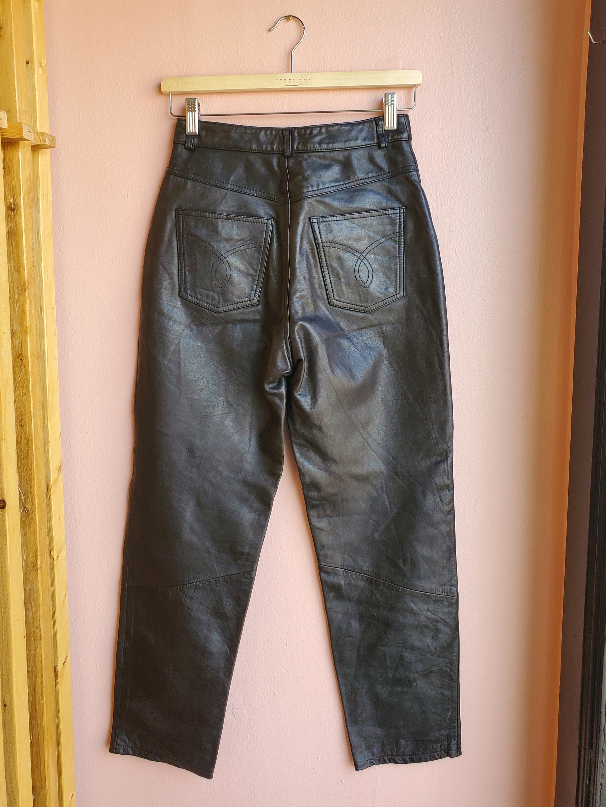 Verducci Black Leather 5-Pocket Pants / Size 4