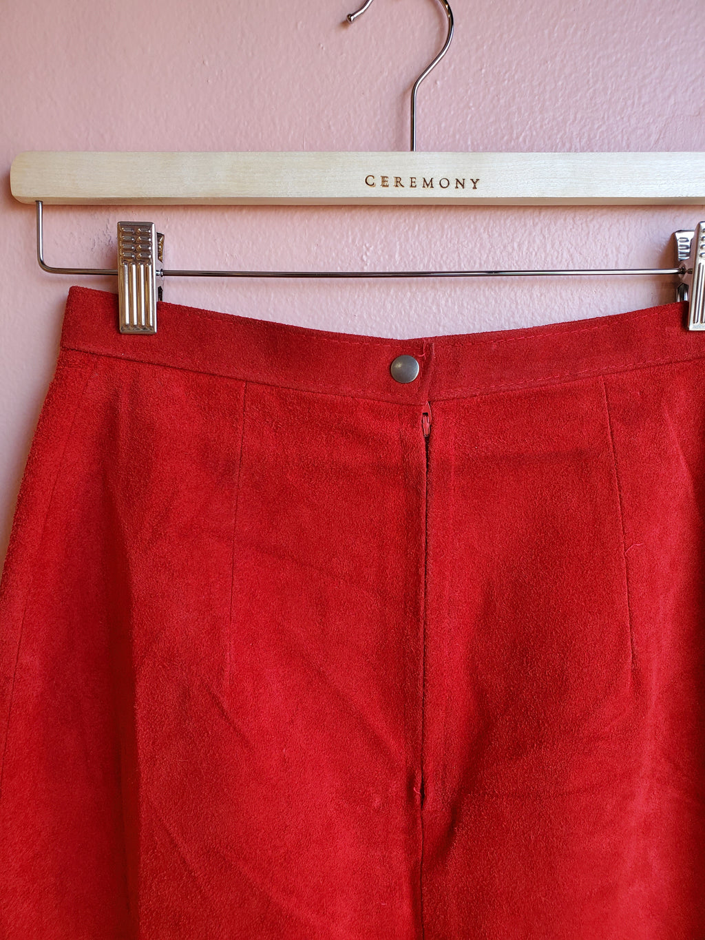 Phoenix Cherry Red Suede Leather Miniskirt / Size 7/8