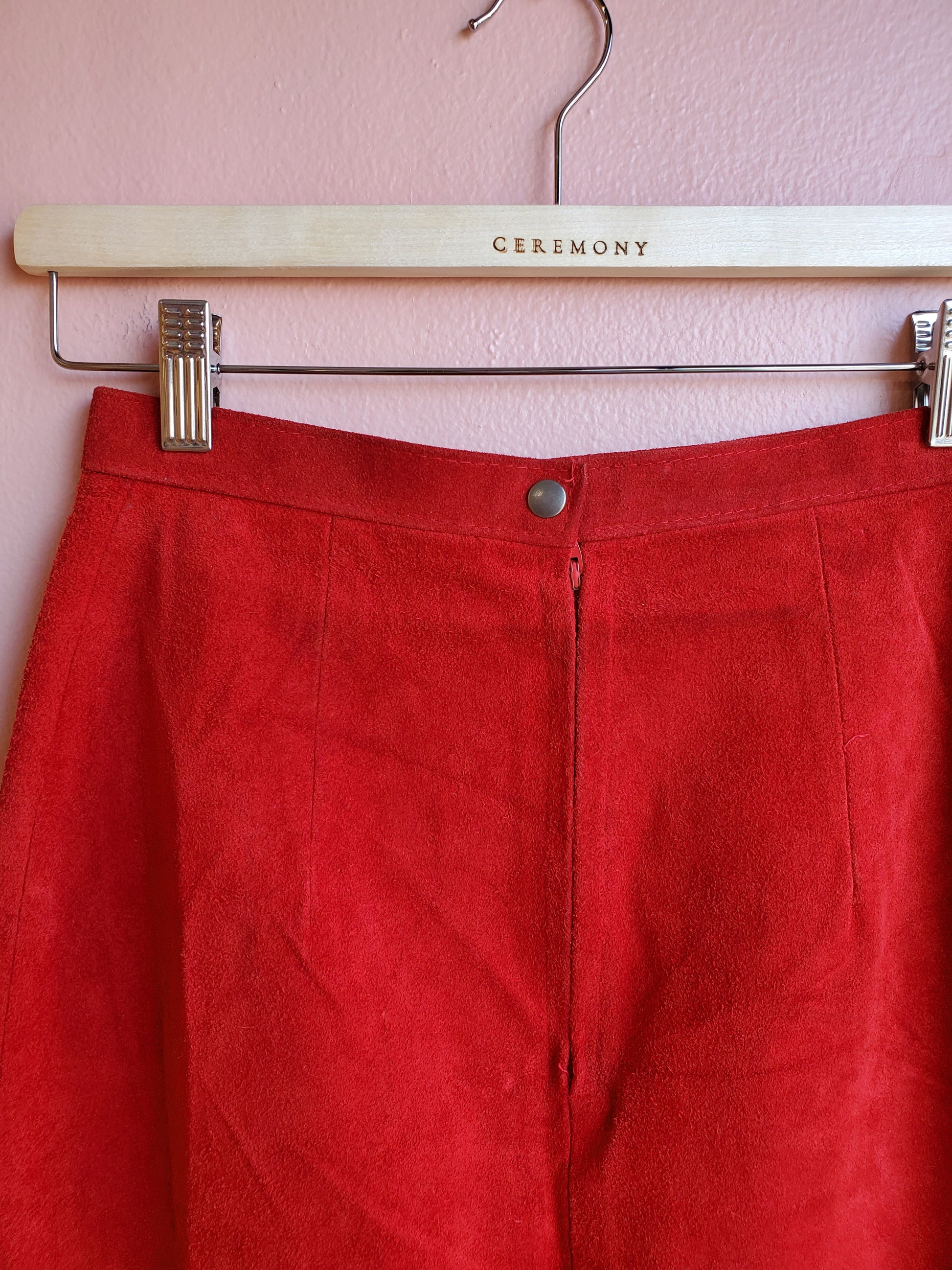 Phoenix Cherry Red Suede Leather Miniskirt / Size 7/8