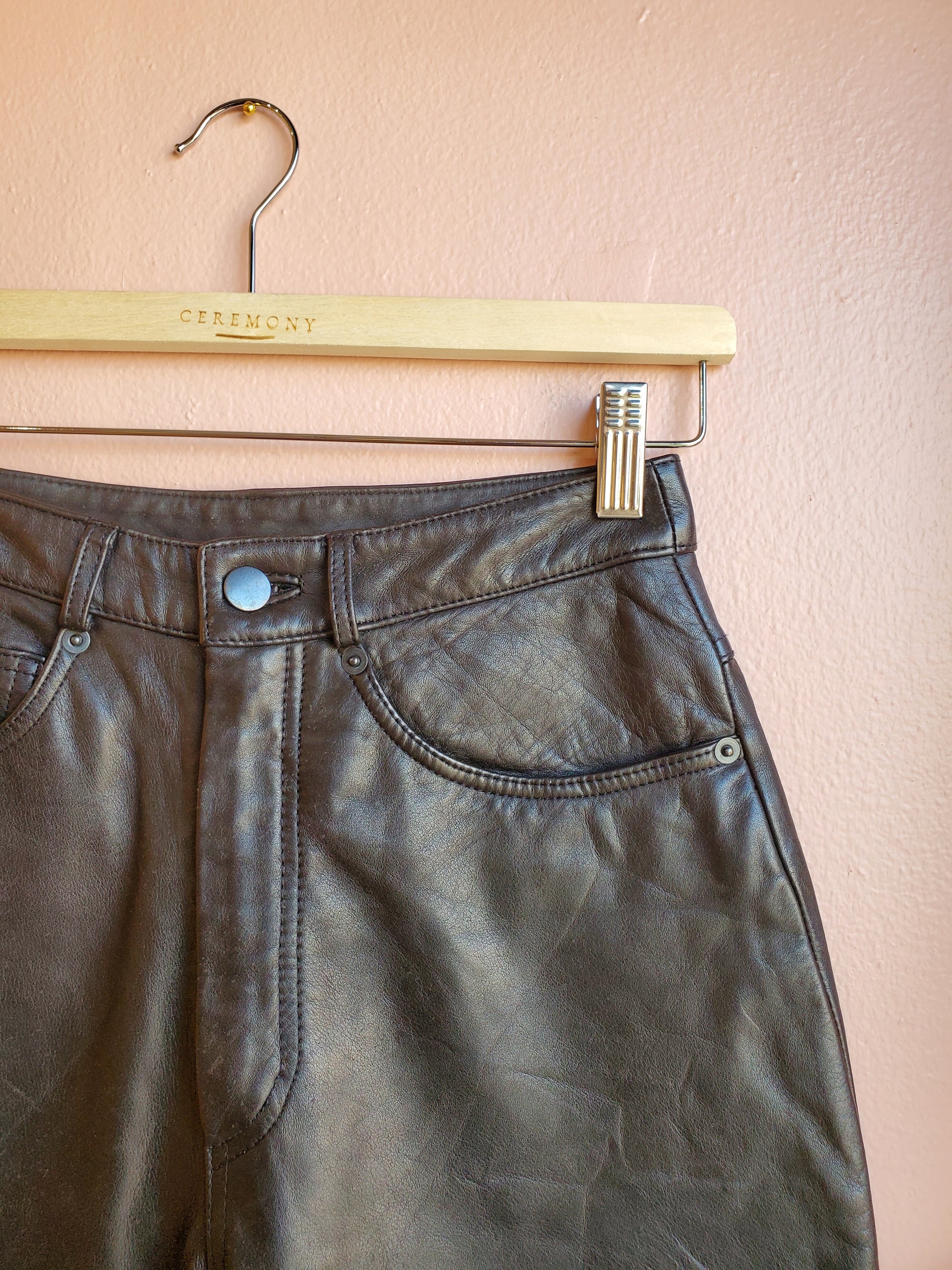 Verducci Black Leather 5-Pocket Pants / Size 4