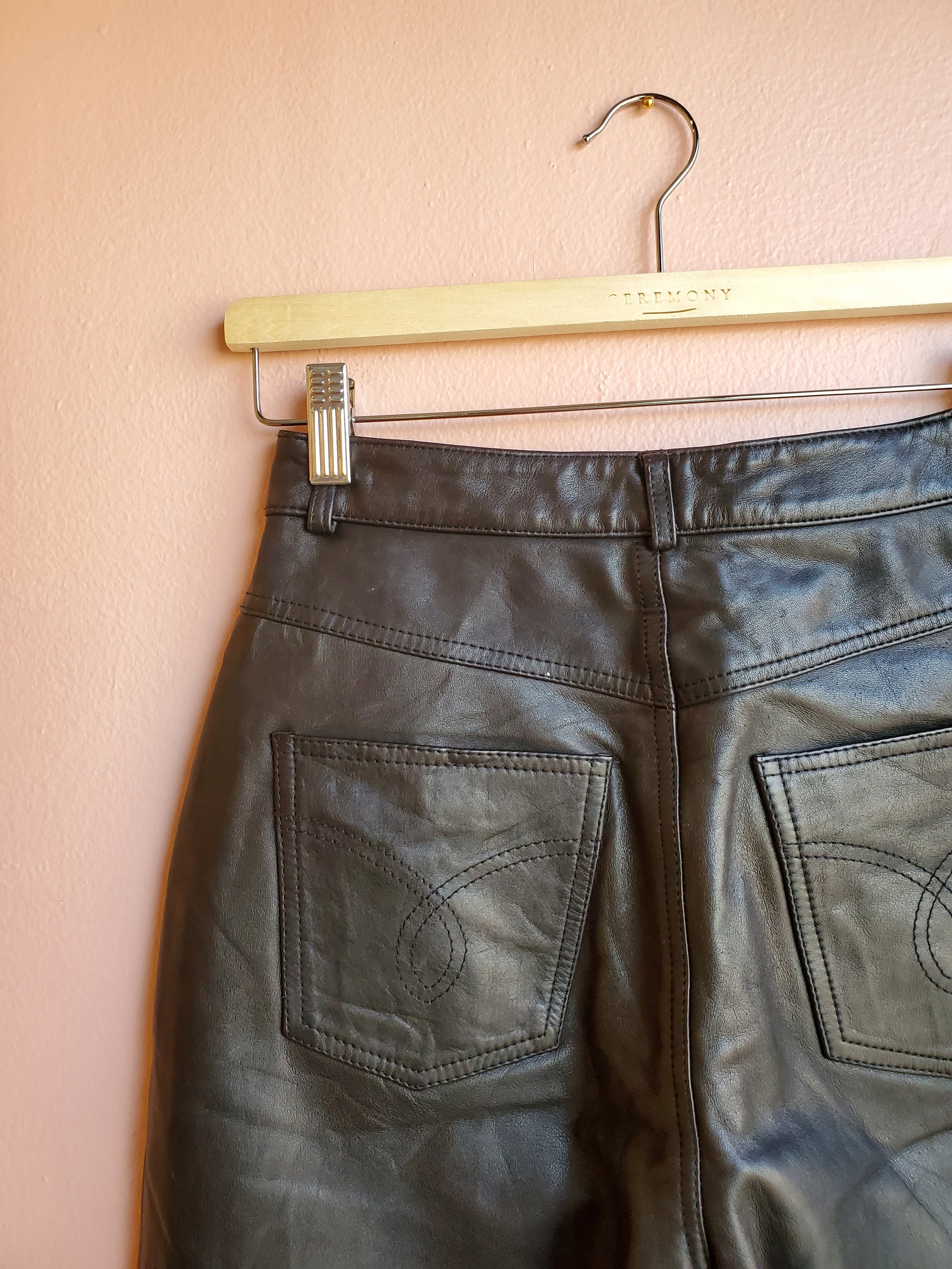 Verducci Black Leather 5-Pocket Pants / Size 4