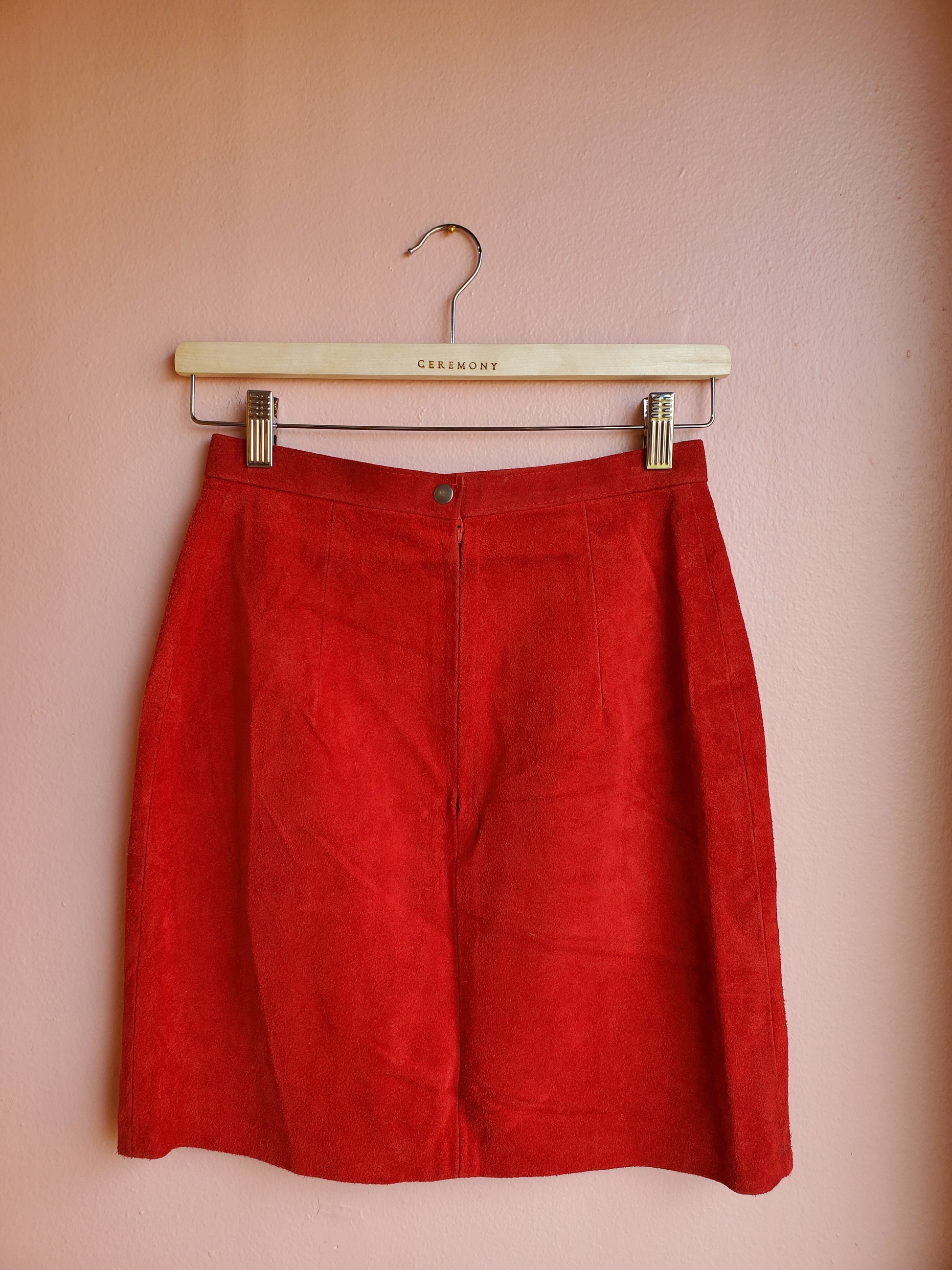 Phoenix Cherry Red Suede Leather Miniskirt / Size 7/8