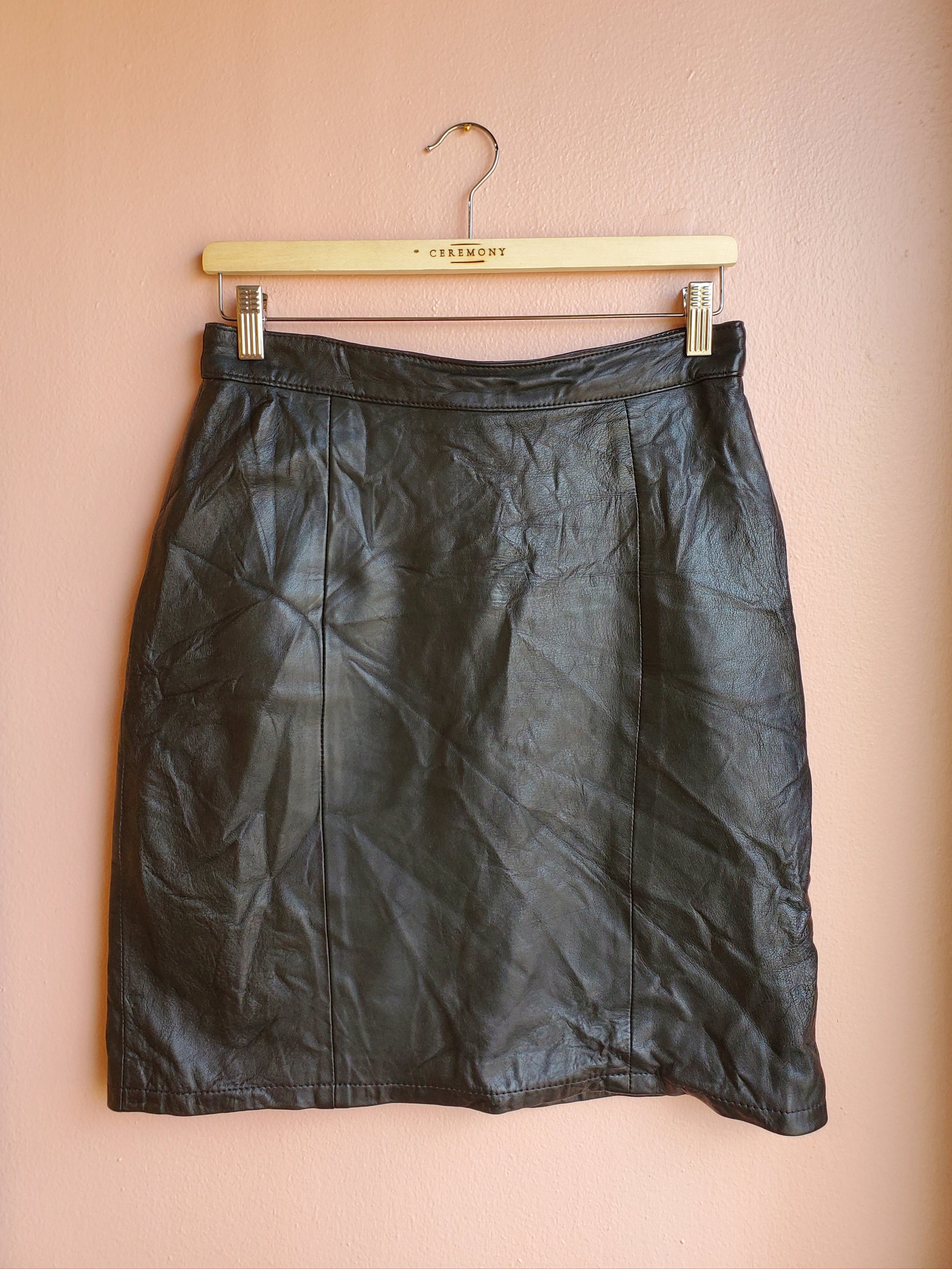 Leather Dynamics Black Miniskirt / Size 13/14