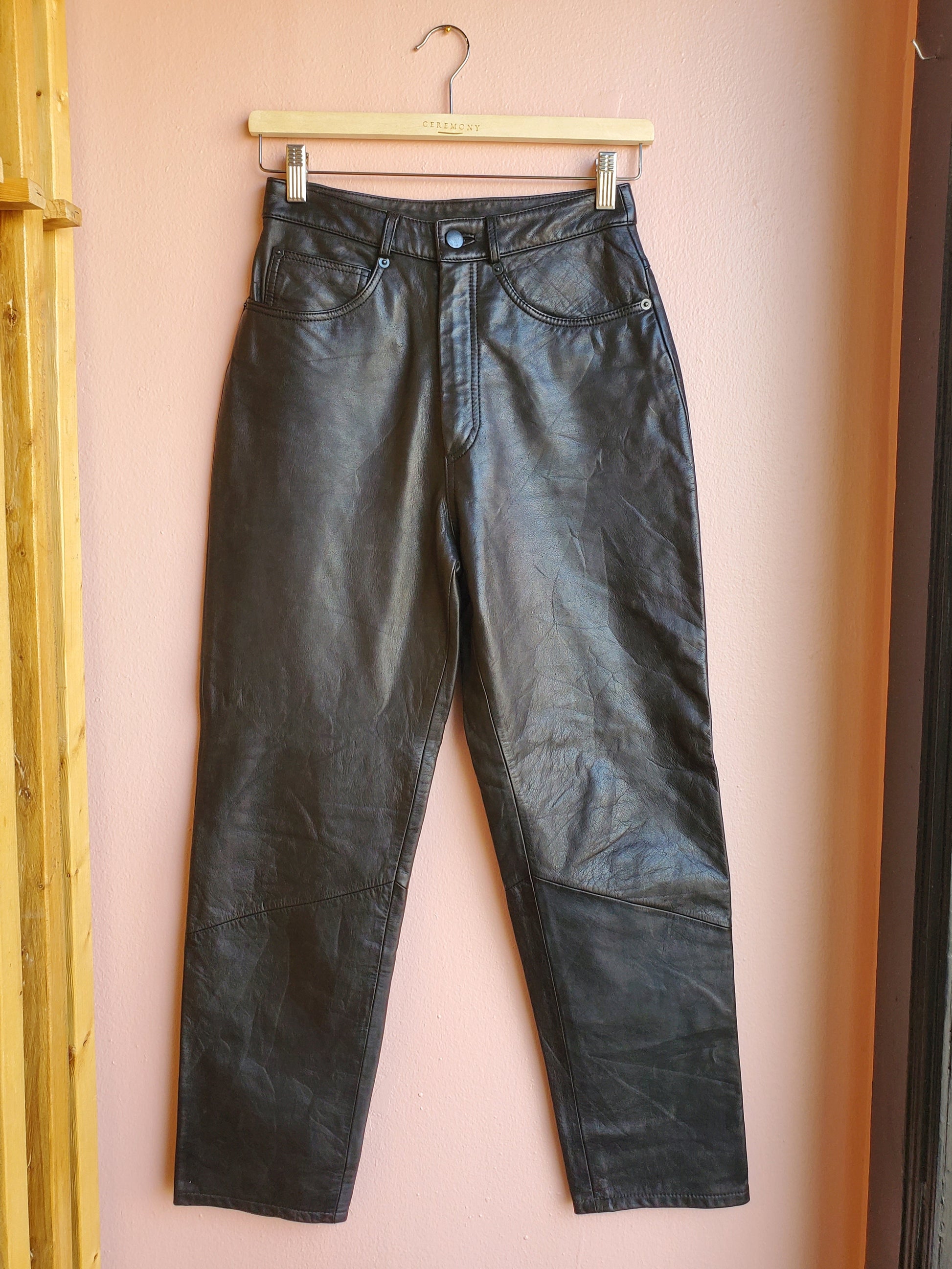 Verducci Black Leather 5-Pocket Pants / Size 4