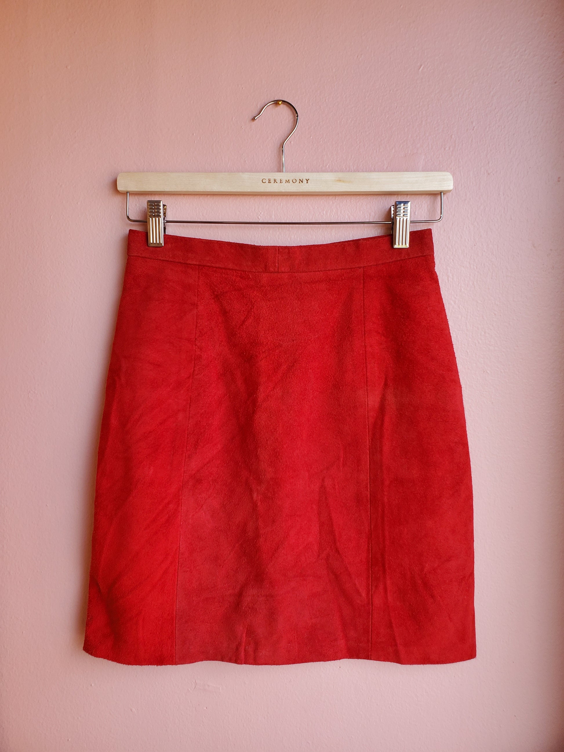 Phoenix Cherry Red Suede Leather Miniskirt / Size 7/8