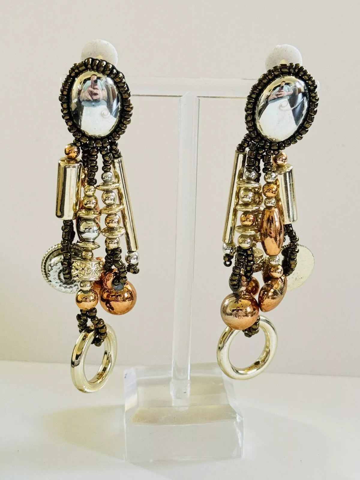 Chunky Beaded Metallic Glass Earrings