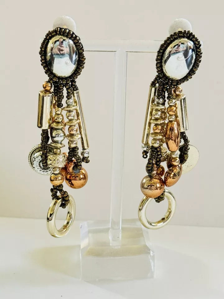 Chunky Beaded Metallic Glass Earrings