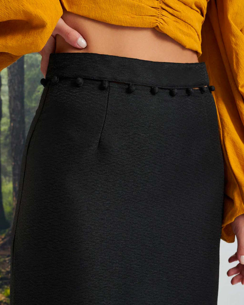 Tabitha Button-Up Midi Skirt in Black
