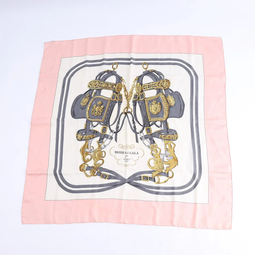 Vintage Hermès Brides de Gala Pink Silk Carré 90 Scarf