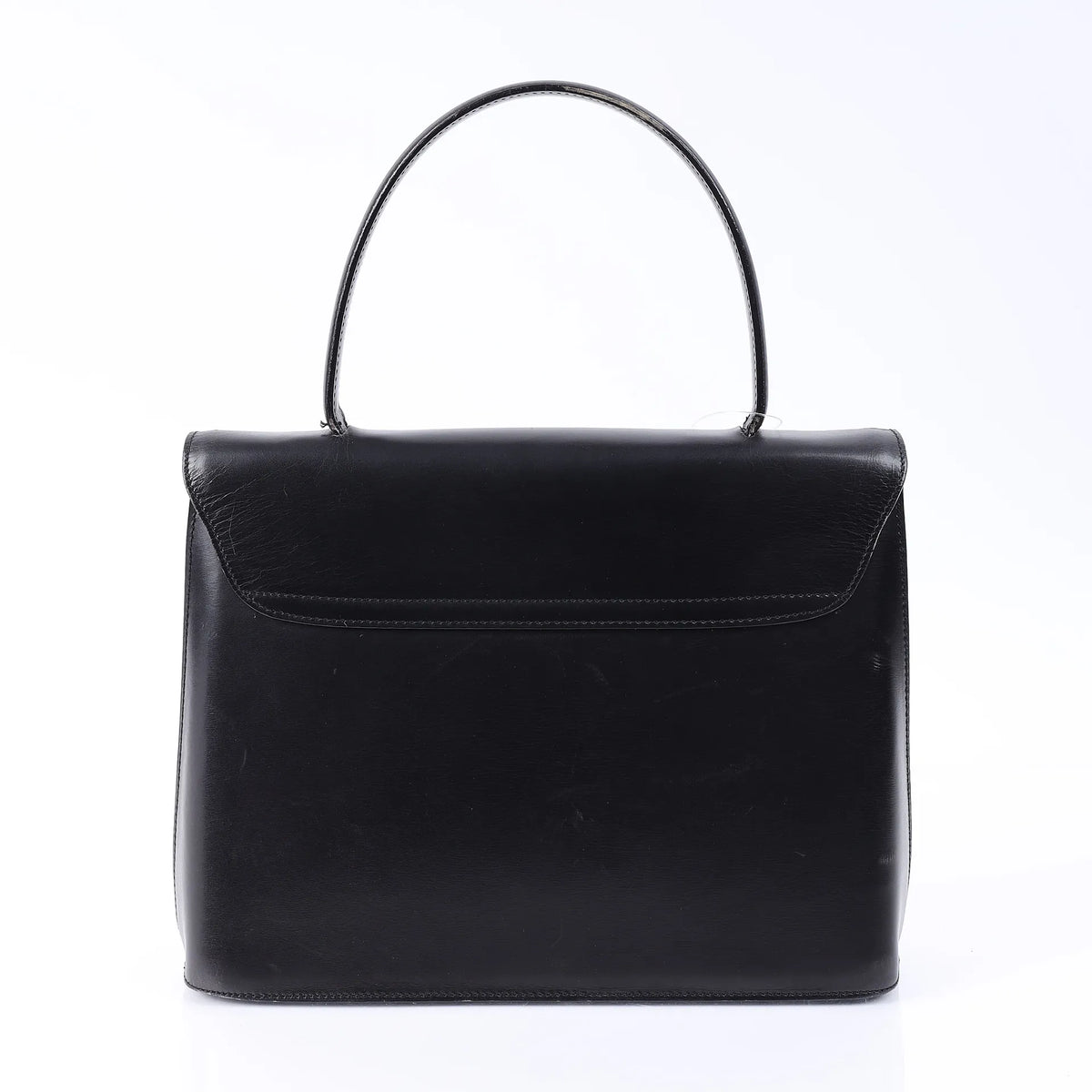 Vintage Celine Black Box Calf Ring-Clasp Top Handle Bag