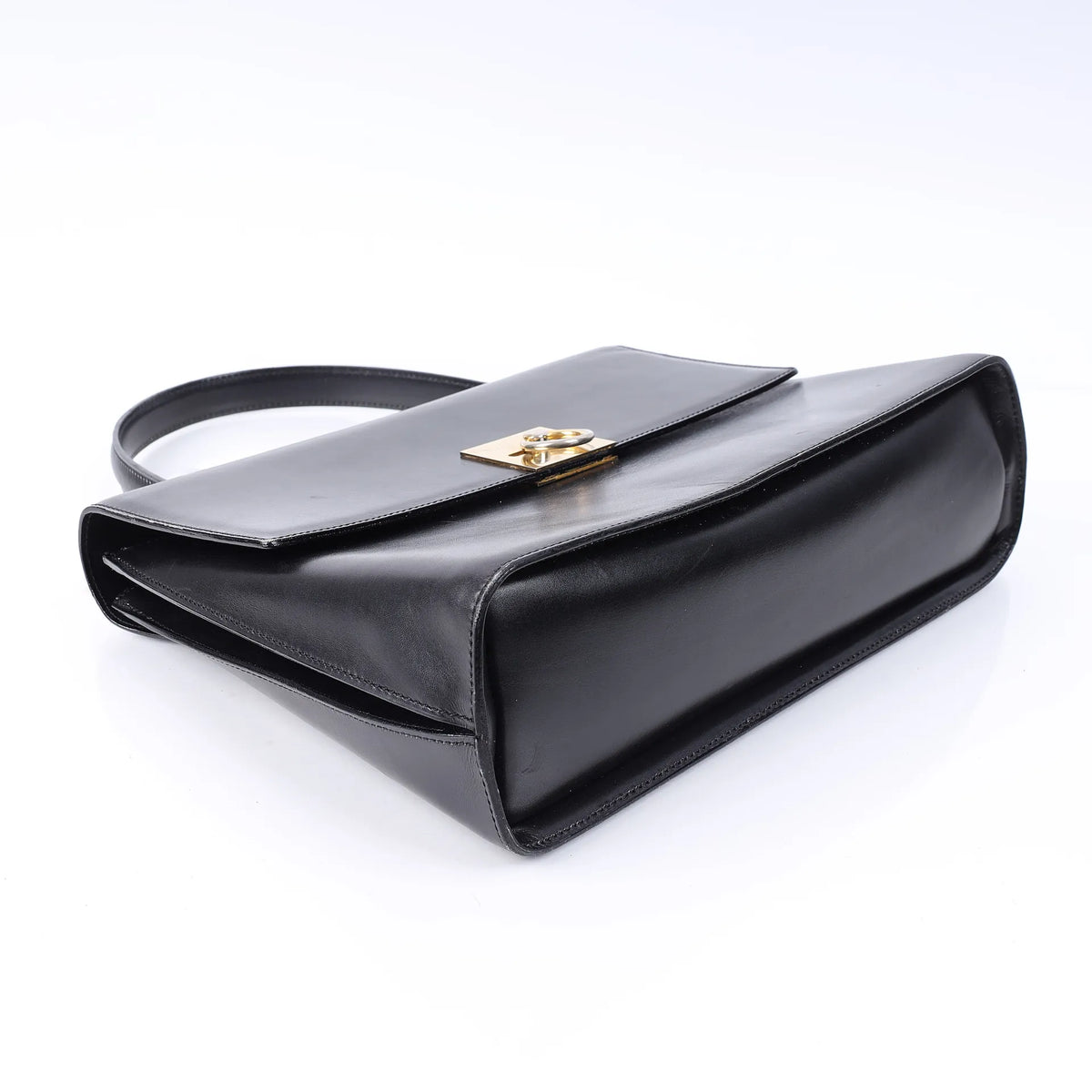 Vintage Celine Black Box Calf Ring-Clasp Top Handle Bag