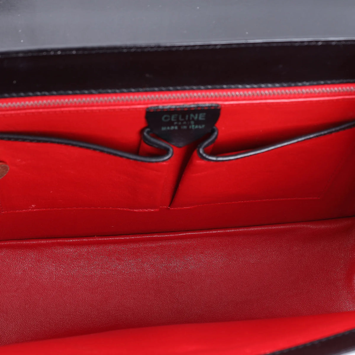 Vintage Celine Black Box Calf Ring-Clasp Top Handle Bag