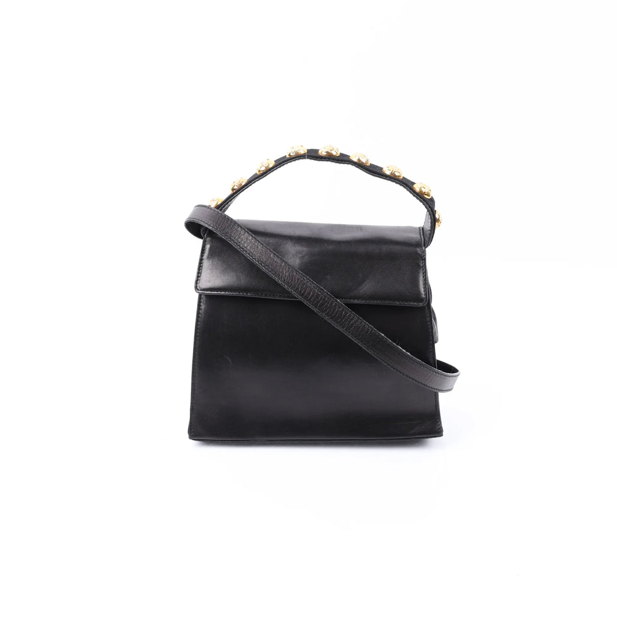 Vintage Salvatore Ferragamo Black Leather Gancini Handle Bag
